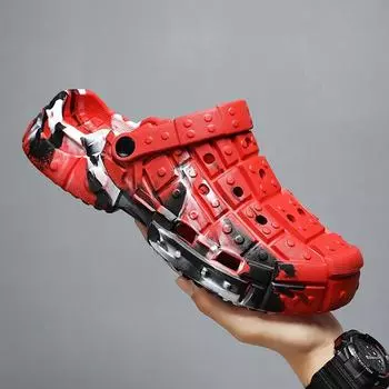 Summer new lightweight large size beach shoes breathable hole shoes lazy shoes outdoor bag head sandals men s shoes 40 серый