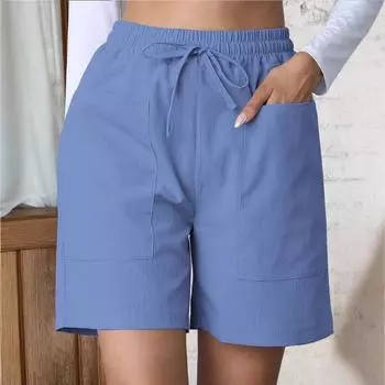 Summer New Loose Casual Shorts with Solid Pockets Large-sized High-waisted Wide-leg Pants S серый