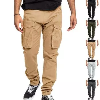 Summer New Loose Men s Cargo Pants Drawstring Multi-pocket Small Straight Pants M чёрный