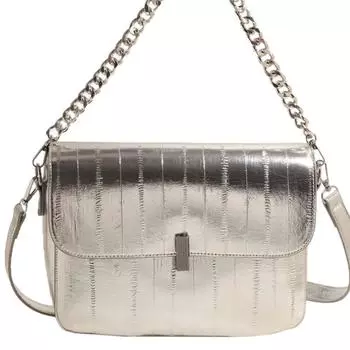 Summer new mailman bag fashionable women s shoulder bag PU leather trend small square bag Han Fan fashion women s bag 26 7 20 серебряный