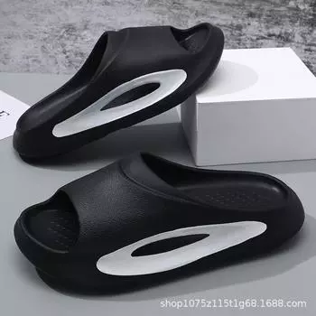 Summer new male and female couples two-color one-word drag thick-soled non-slip wear-resistant fashionable simple outdoor beach sandals 36-37 черный белый