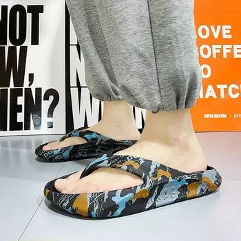 Summer New Men Flip Flops Fashion Printing Thick Soft Bottom Indoor Bathroom Slides Fashion Casual Outdoor Beach Couple Sandals 35-36 чёрный