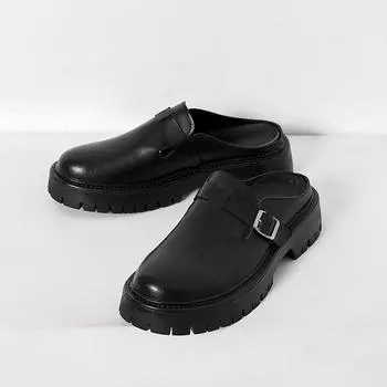 Summer New Men Half Dragged Leather Shoes PU Net Red Envelope Headless Half Dragged Leather Shoes Size 38-44 Men Slippers 38