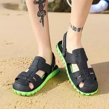 Summer New Men s Baotou Half-slip Sandals Personality Fashion Non-slip Hollow Hole Shoes Youth Outdoor Wear Beach Shoes 40 бежевый