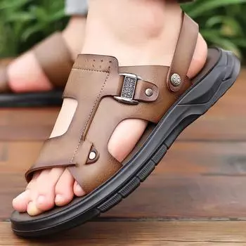 Summer New Men s Beach Shoes Fashion Casual Shoes Men s Anti Slip Sandals Indoor Outdoor Sandals Breathable Flat Shoes 38 хаки