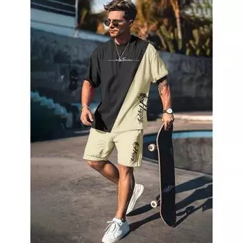 summer new men s casual short sleeve shorts 2-piece urban street fashion T-shirt shorts set 3D printed casual wear S