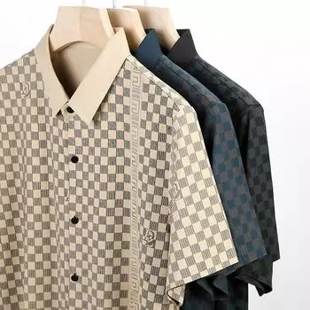 Летняя новая мужская модная клетчатая мужская рубашка с лацканами и короткими рукавами повседневная рубашка для мужчин M жёлтый