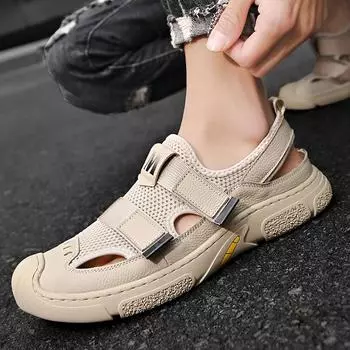 Summer New Men s Fashion Versatile Hollow Breathable Outdoor Leather Casual Beach Sandals Size 46 38
