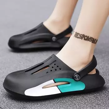 Летние новые мужские туфли с отверстиями, пляжные сандалии большого размера на толстой подошве, мужские повседневные тапочки двойного назначения для дома и дома 39 серый