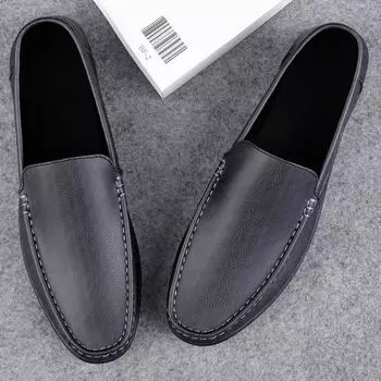 Summer new men s leather shoes trend Korean version of soft-soled driving loafers large size men s leather shoes Shoes 38