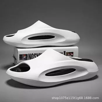 Summer new men s one-word drag thick-soled non-slip and wear-resistant casual and light outer wear cool slippers 40-41 белый