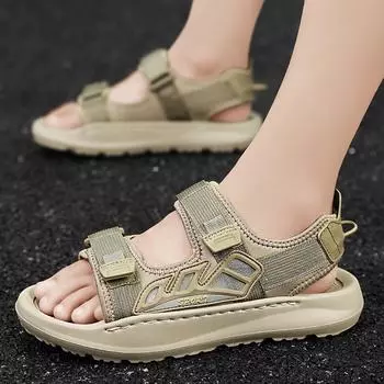 Summer New Men s Sandals Non-Slip Man Casual Outdoor Sandals Genuine Leather Men Breathable Male Soft Bottom Comfort Beach Flats 39 бежевый