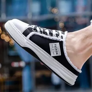 Summer new men s shoes cool canvas slippers men s fashion trend canvas thick soled breathable sneakers slippers shoes D276 39 чёрный