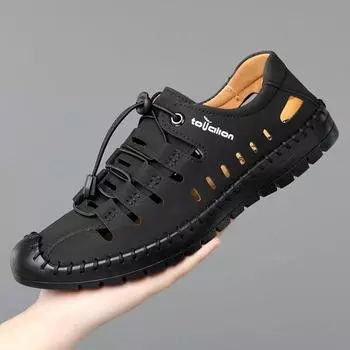 Summer New Men s Shoes Fashion Sandals Hollow Out Casual Sandals for Men Non-slip Sport Platform Slip on Soft Sole Sandalias 38 чёрный