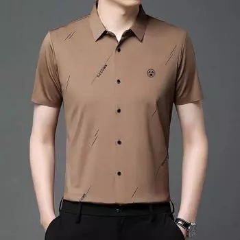 Summer New Men s Short Sleeve Thin Shirt Trendy Middle-Aged Dark Flower Dad Wear Lapel Fashion Shirt M