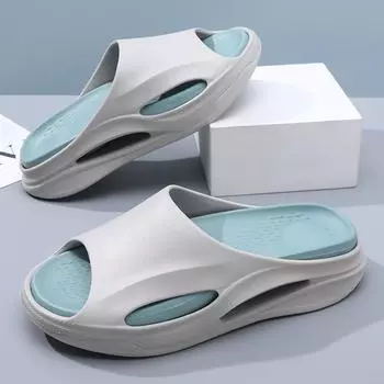 Summer new men s versatile thick-bottomed soft elastic one-word drag outdoor beach non-slip fashionable simple cool slippers 40-41 светло-серый