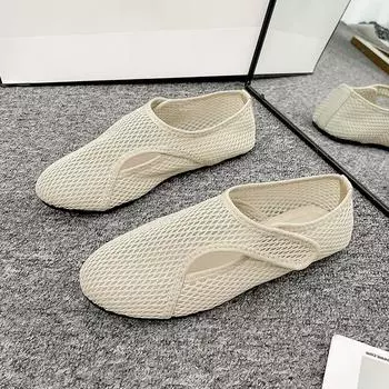Summer new mesh breathable hollow fishing net shoes women s fashion versatile flat bottom casual sports white shoes 35