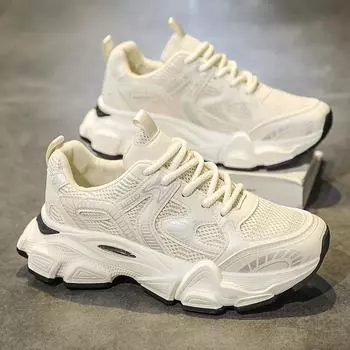 Summer new mesh breathable thick-soled heightening dad shoes fashion trendy with casual sports running lace-up men s shoes 39