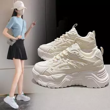 Летняя новая спортивная женская спортивная обувь на толстой подошве и кроссовки для бега 35 бежевый
