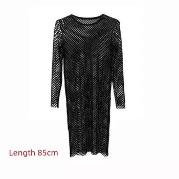 Summer New Mid Length Long Length Large Mesh Hollow Dress Overknee Hip-Wrapped Straight-leg Fishnet Large Hole Fashion Fashion Overskirt Black 85cm 3XL