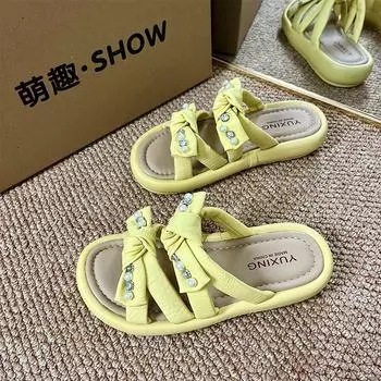 Summer new models with skirts, thick-soled slippers for women, versatile rhinestones, one word Boken sandals for women 35