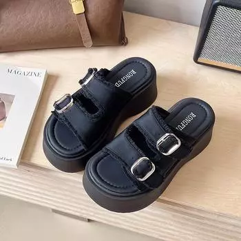 Summer new muffin thick-soled outer wear one-word slippers women s casual fashion with skirt beach sandals women s shoes 35