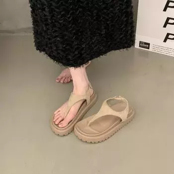 Summer new niche seaside vacation toe super thick bottom muffin slope heel outside wearing beach cool slippers 35