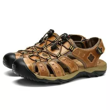 Summer New Non-Slip Large Size Men s Sandals Men Shoes Beach Leather Men Shoes Casual Fashion Sandals Slippers Big Size 38-48 38 зелёный