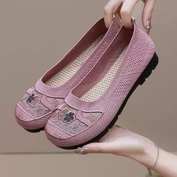 Summer new old Beijing women s cloth shoes hollow mesh breathable embroidered single shoes flat sole one pedal lazy Doudou shoes 35 чёрный