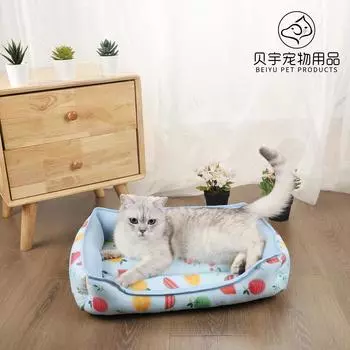 Summer New Pet Nest Sandwich Doghouse Cat Nest Cooling Pad Cooling Pad Cartoon Ice Silk Cooling Pad Pet Supplies S45*35CM