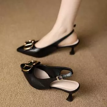 Summer new pointed high heels sandals women s thin heels high sense black bag head sandals French square buckle single shoes women 34