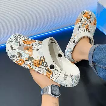 Summer new printed coconut hole shoes men s casual hollow sandals soft sole outer wear garden shoes men s shoes 39 белый