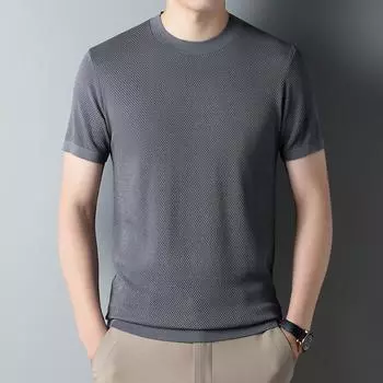 Летний новый продукт Pineapple Needle Breathable Ice Silk Yilite Knitted Short-Sleeve Men s Business Fashion Casual Half-Russ Man Clothing M чёрный