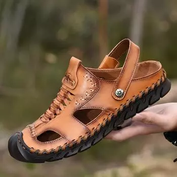 Summer new real cowhide breathable bag head men s beach sandals casual cool slippers soft sole men s leather sandals Shoes 38