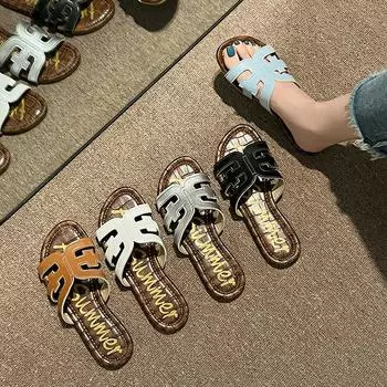 Summer New Retro Slippers Lightweight Low Heel Casual Women s Sandals Comfortable Open Toe Anti Slip Outdoor Versatile Slippers 35 чёрный