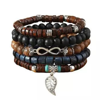 Summer new sale hot-selling literary and retro style 8-character leaves multi-layer beaded wooden bead bracelet разноцветный