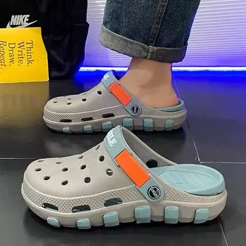 Summer new sandals men s hole shoes men s travel bag head sandals beach shoes casual sandals men s couple 36 хаки