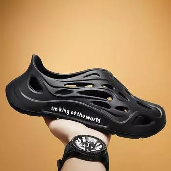 Summer new sandals men s outdoor wear platform beach shoes hollow breathable bag and casual hole shoes 40 чёрный