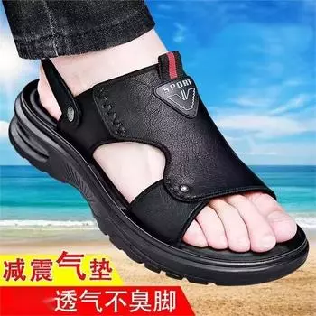 Summer new sandals men s real casual beach shoes air cushion heightened thick sole outer wear non-slip men s cool slippers tide 38 чёрный