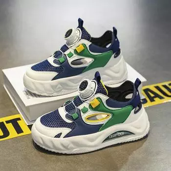 Summer new sandals mesh rotating button boys and girls frame shoes medium and older children single net casual sports thin shoes 32