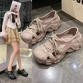 Summer new sandals women s fashion bag head platform shoes wear lazy hole shoes ins tide casual soft-soled beach shoes 39