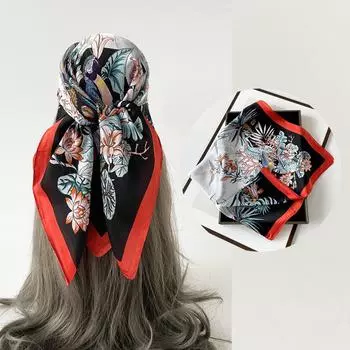Summer New Satin Simulated Silk Scarf Women s Flower and Bird Printed Beautiful High End Thin Small Square Scarf Scarf and Neck Scarf 70*70cm