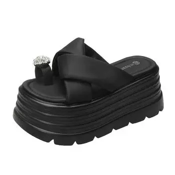 Summer new set of toes Korean version of foreign trade slippers thick-soled fairy wind soft bottom outer wear cloth one-pedal fashion slippers 34