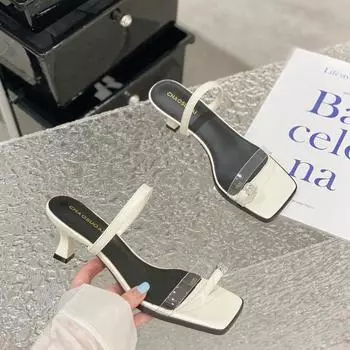 Летние новые сексуальные прозрачные босоножки на толстом высоком каблуке, женские туфли, серебристые сандалии с открытым носком и пряжкой на щиколотке 35 бежевый