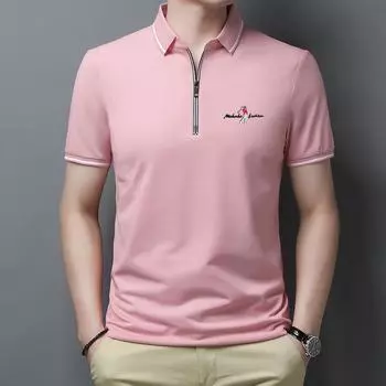 Summer New Short-sleeved T-shirt Men s Zipper Lapel Polo Fir Young and Middle-aged Korean Version Slim Trend Half-sleeved T-shirt M