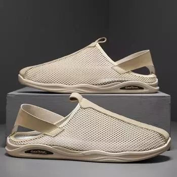 Summer new single net breathable bag head flat-bottomed sports half slippers daily leisure foot cover one pedal trendy men s shoes 39