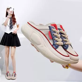 Летние новые сандалии без застежек, женская верхняя одежда, тапочки на платформе Ins Tide, повседневная пляжная обувь, снимок 35 красный