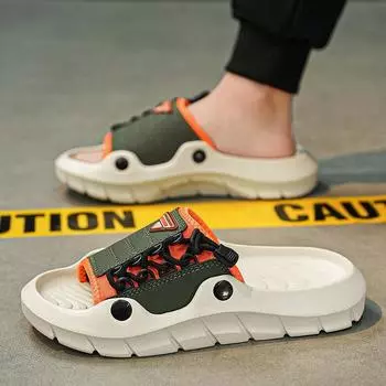 Summer new slippers men s high-end men s shoes 2025 new open toe vacation sandals fashionable and comfortable trendy men s shoes 36-37 чёрный