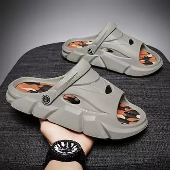 Summer new slippers men s sandals men s outdoor home sports and leisure wear comfortable couples one-word drag shoes 36 серый
