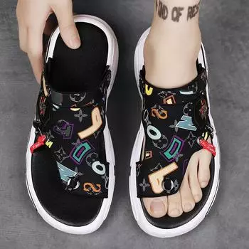 Summer new slippers men s wear trend sports driving sandals beach fashion graffiti platform sandals 39 белый